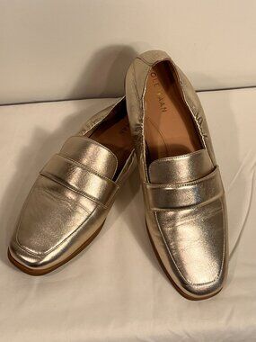 Cole Haan Trinnie Gold Metallic Leather Penny Loafers Womens Size 8.5
